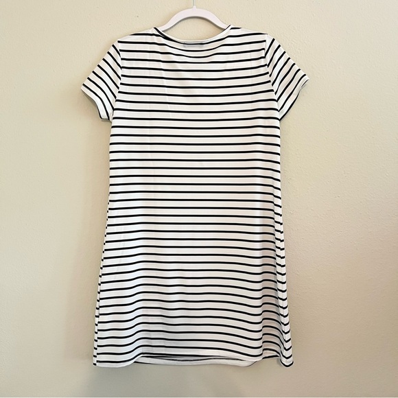 Shein White Dress with Black Thin Stripes Short Sleeve Mini Dress Criss Cross L - Picture 2 of 6